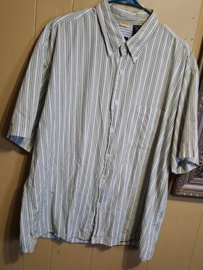 Izod Light Green Striped Short-Sleeve Button-Down Shirt